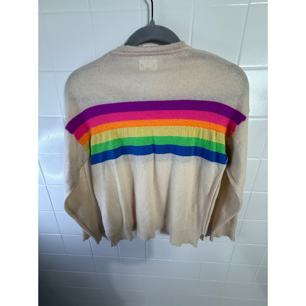 Sundry Womens Wool Cashmere Rainbow Stripe Scallop Trim Sweater Cream Size 0 - Picture 7 of 7
